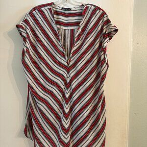 roz & ali red/black/white striped top, GUC size 2X